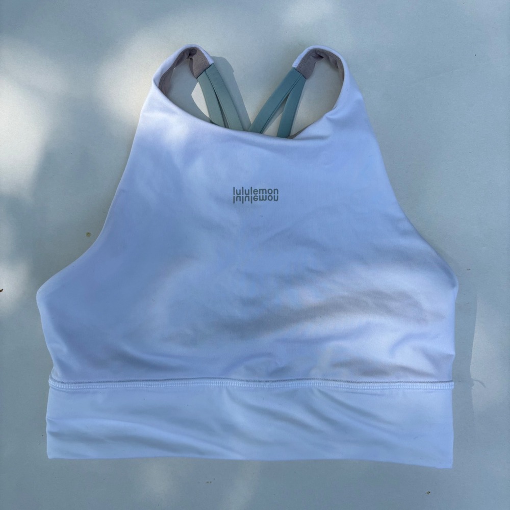 Lululemon Energy Bra High Neck White Strappy Back Move Your Body Size 6